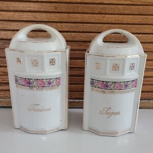 ANTIQUE Vintage Ceramic Farina and Sugar Canisters VICTORIAN THURINGIA